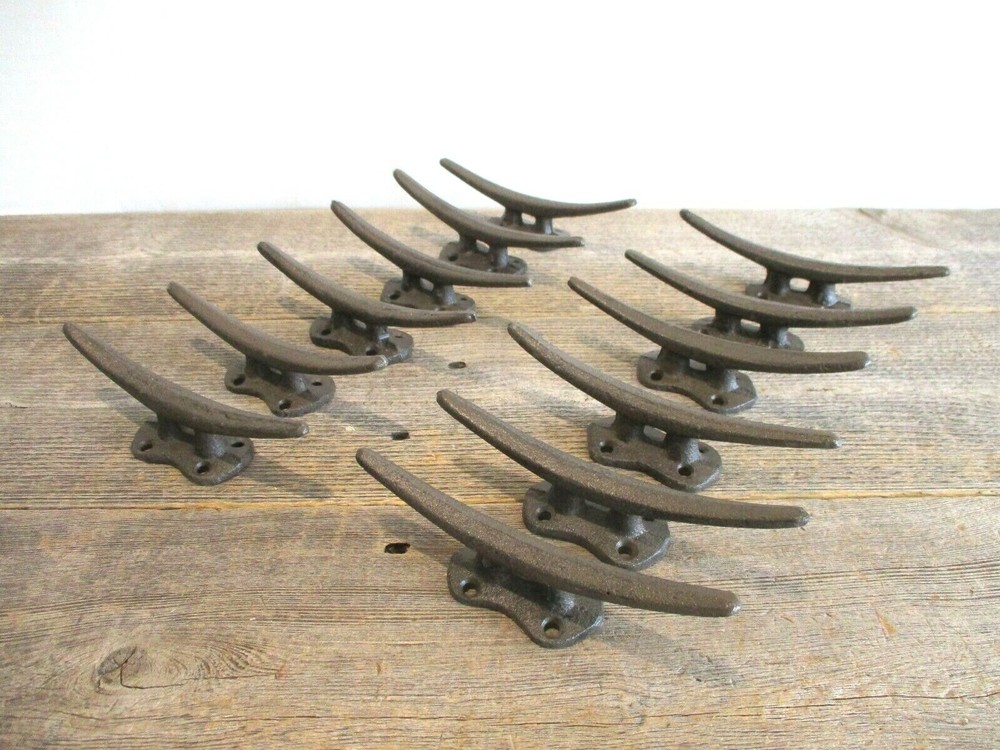 12 Cleat Boat Hooks Handles Pulls Cast Iron Dock Nautical Decor Rustic Finish