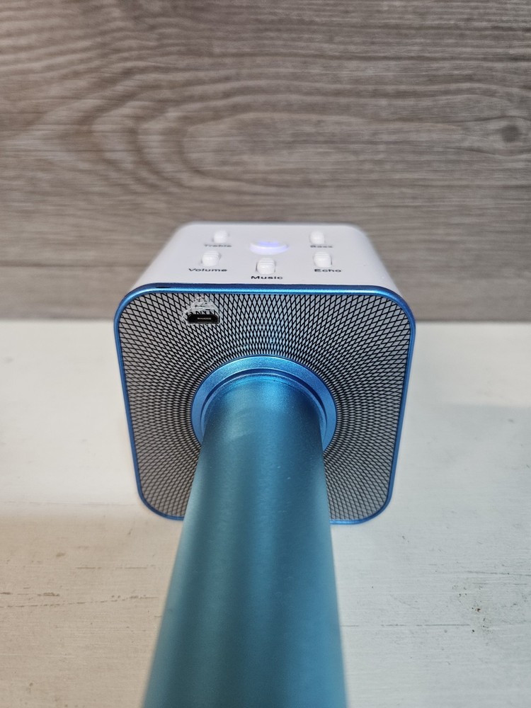 Blue Wireless Karaoke Microphone w/ Built‑In Speaker & Controls – Tested Works