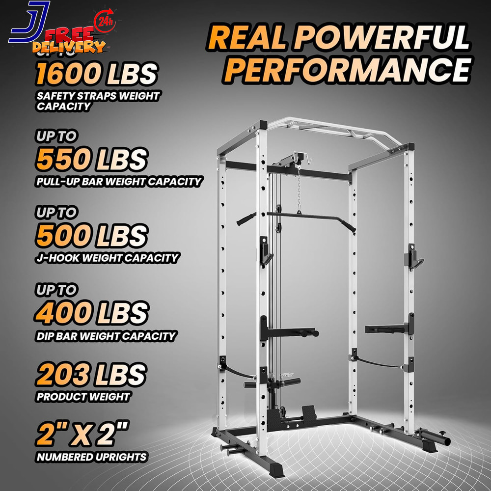 Power Cage Multi-Function Power Rack with LAT Pulldown 1600 LBS Weight Capacity