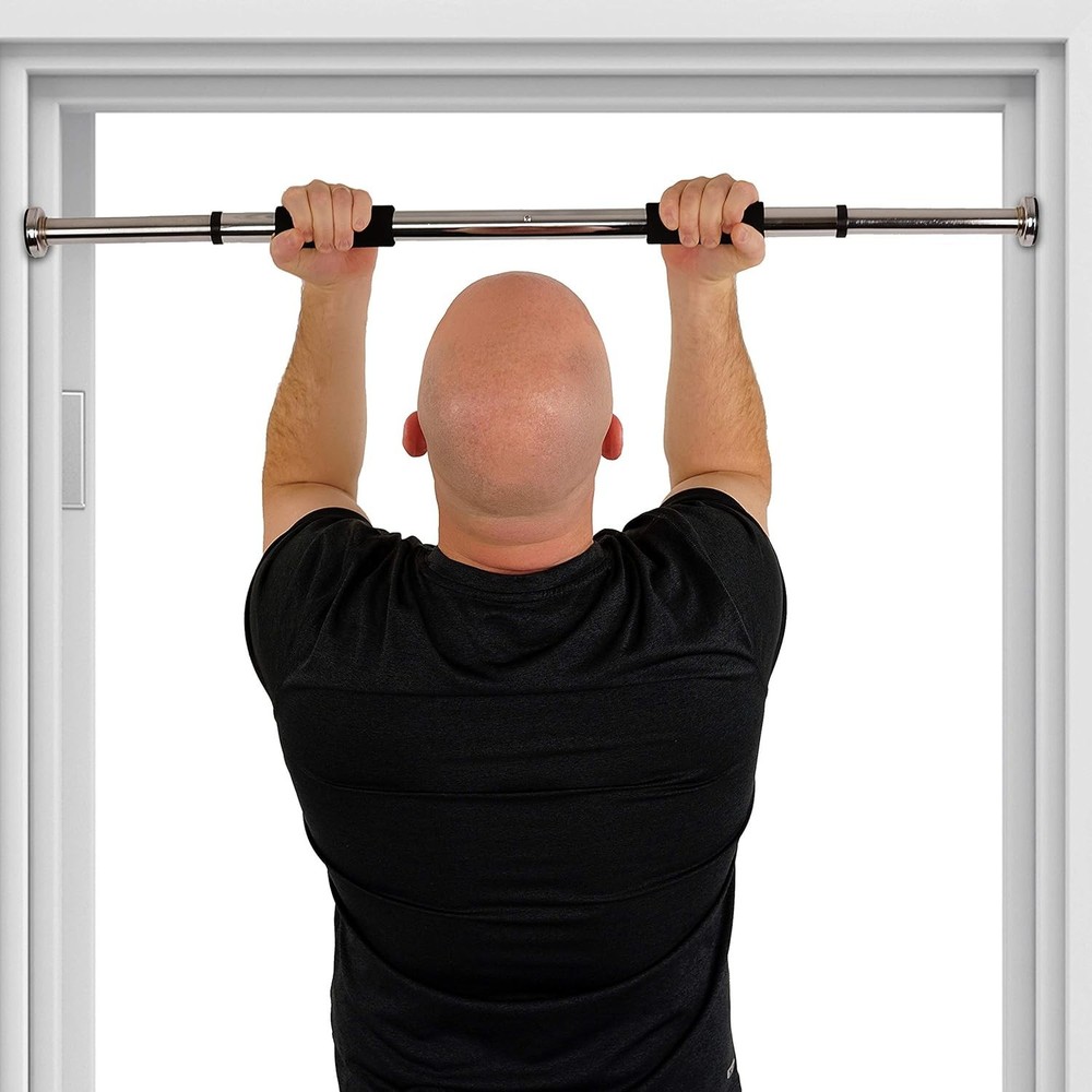 Chrome Adjustable Pull Up Bar - Comfortable Grip for Effective Home Workouts