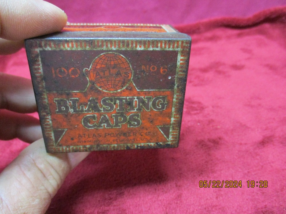 Antique Atlas Blasting Cap Tin, Advertising Tin, EMPTY