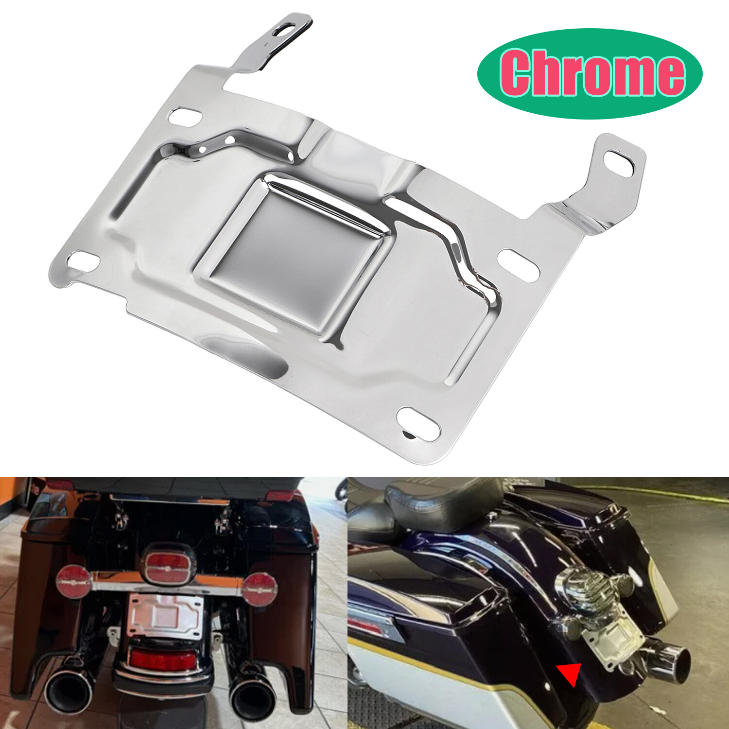 Chrome License Plate Relocation Mount For Harley Street Glide Road King Softail