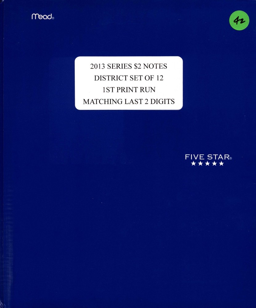 (42) 2013 series $2 notes COMPLETE district set of 12 FRB'S-same last 2 digits