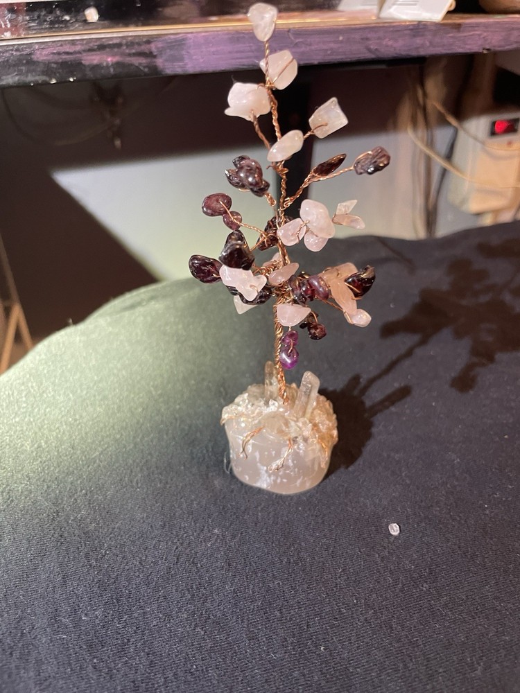 Wire Gemstone Tree Sculpture with Crystal Base Decorative Piece