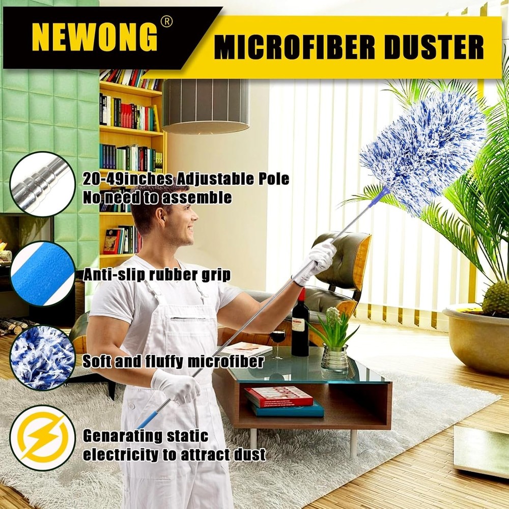 Ultra-Soft Extendable Feather Duster with Washable Heads for Delicate Surfaces