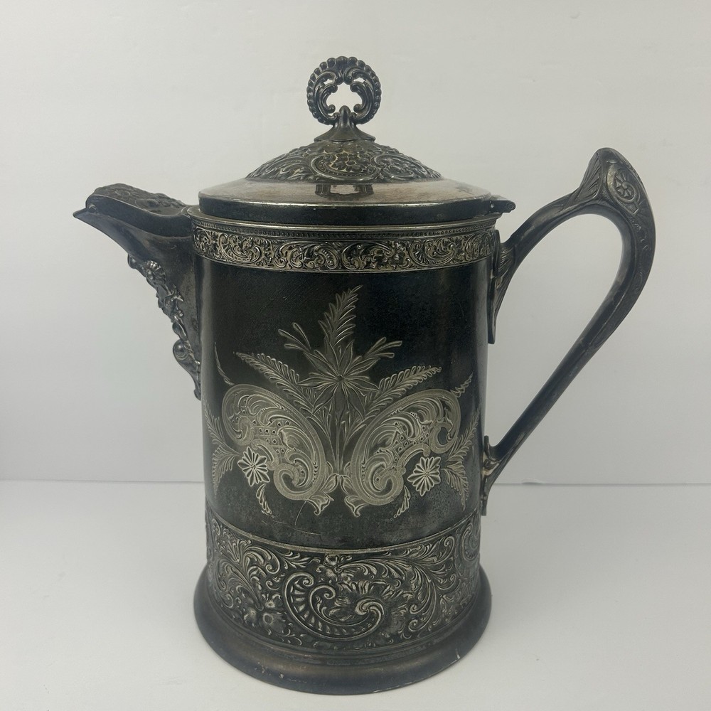 Victorian C. Webster & Sons Quadruple Plate Ice Water Pitcher Monogram “M”