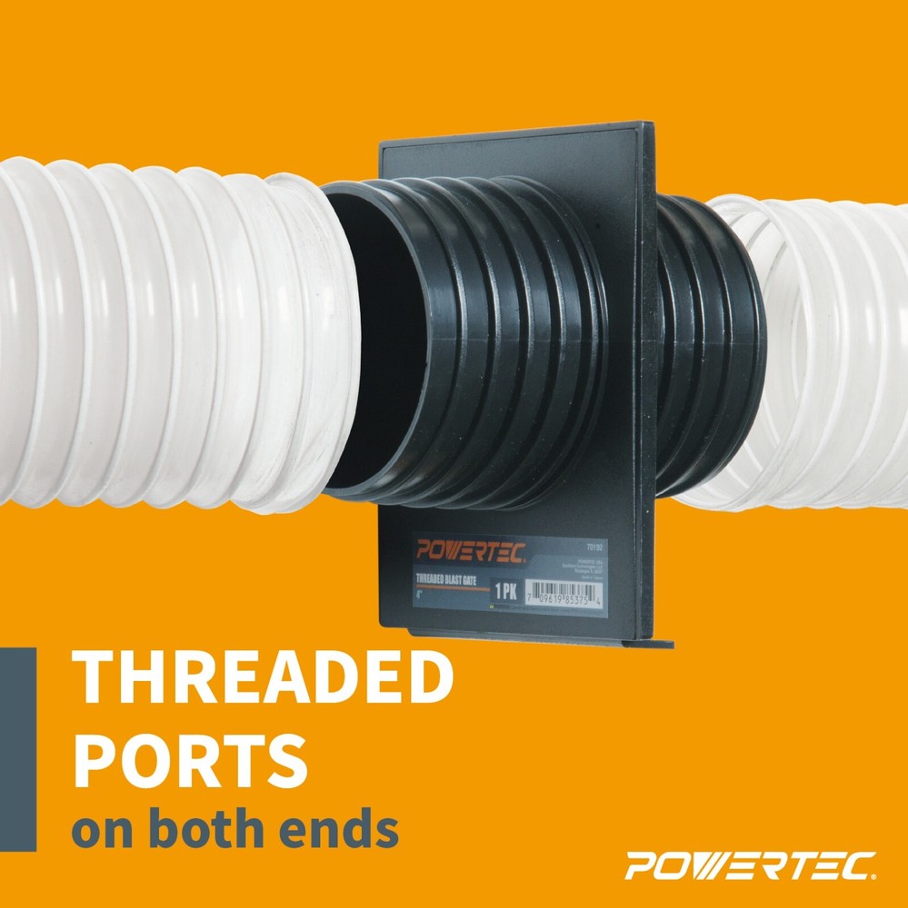POWERTEC 4" Double Threaded Blast Gate for Dust Collector, 2PK (70192-P2)
