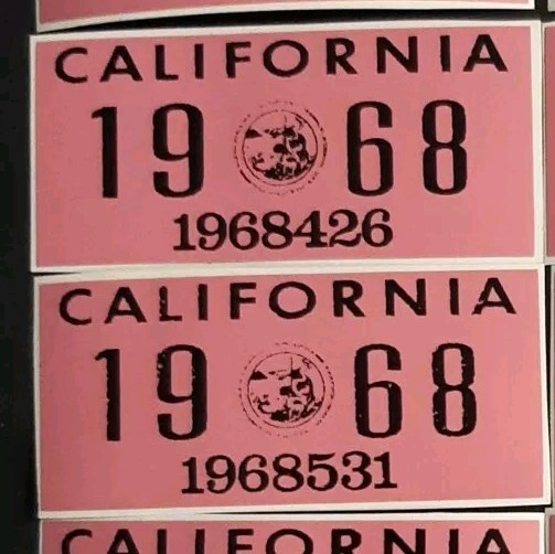 1968 California License Plate Registration Sticker, YOM, CA DMV