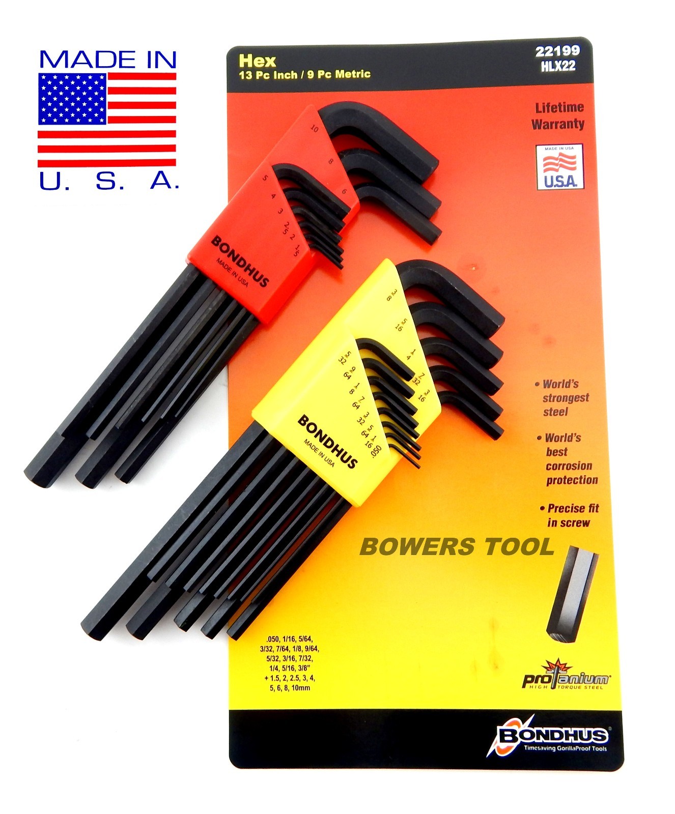 Bondhus 22pc Hex L Wrench Set Metric SAE Standard Inch MADE IN USA 22199