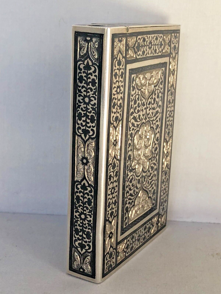 Antique Russian 84 Silver Niello Cigarettes Case in Middle Eastern Test.