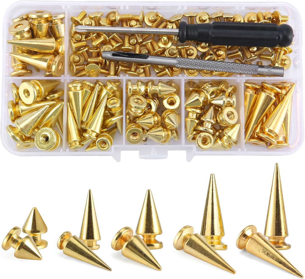 70 Sets Mixed Shape Spikes and Studs Assorted Sizes Spike Studs for Clothing Gol