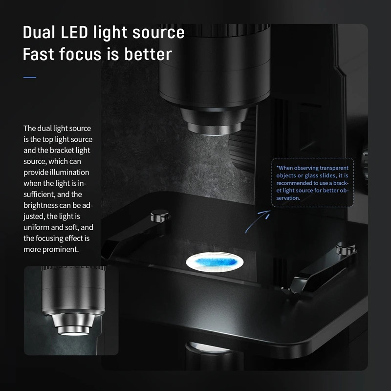 2000X Dual Lens WiFi Digital Microscope 10 LED Support Android IOS USB Computer