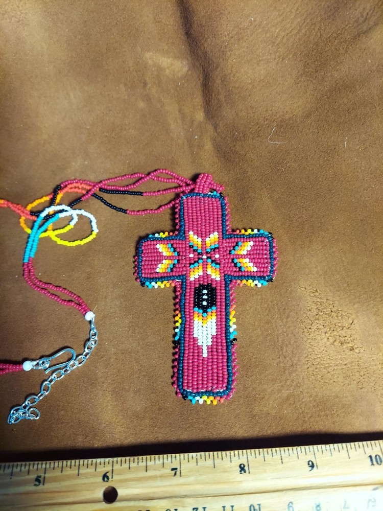 Beaded Medallion Dark Red Cross