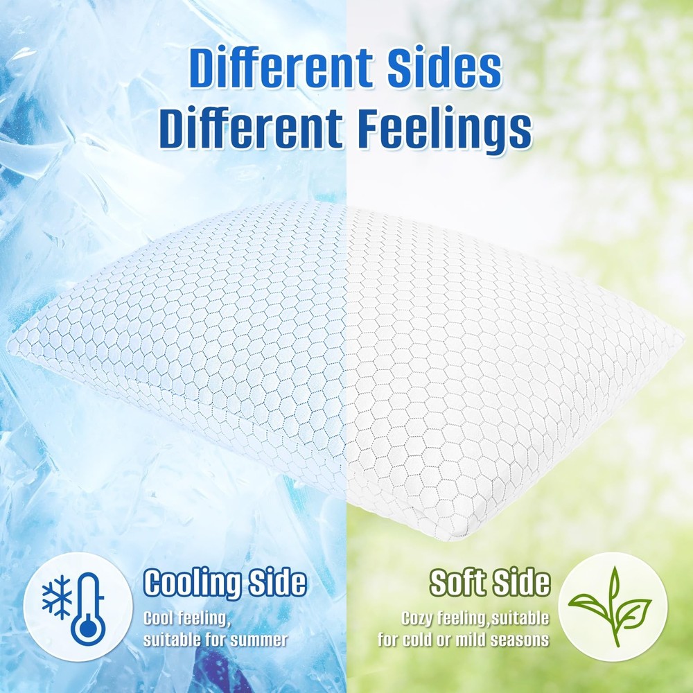 CushyOasis Shredded Memory Foam Pillow for Sleeping, Cooling Bed Pillows Set ...