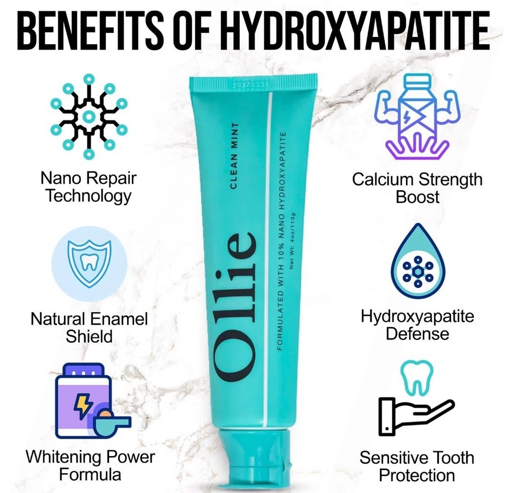 Clean Mint Nano Hydroxyapatite Toothpaste for Teeth Whitening, 10% Hydroxyapa...