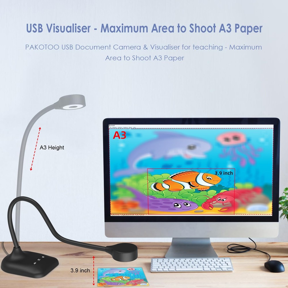 USB Document Camera for Teachers, Webcam/Doc Camera for Classroom with A3 For...
