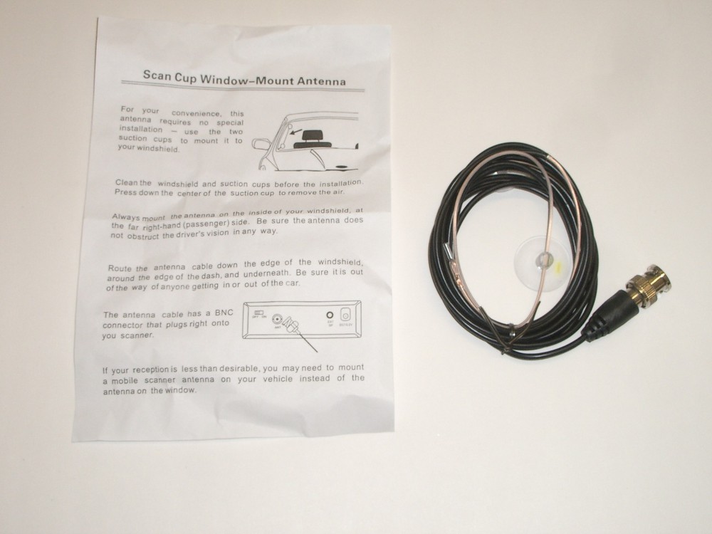 WORKMAN SC1 STEALTH SCANNER SUCTION CUP WINDOW MOUNT ANTENNA w/CABLE & BNC PLUG