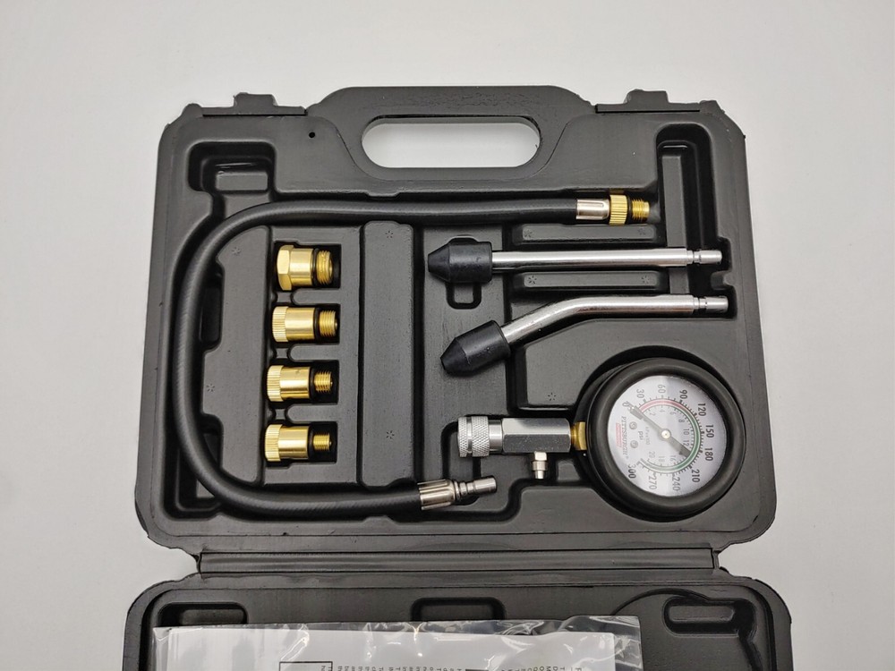 Compression Test Kit in Case 8 Piece Engine Cylinder Auto Motorcycle 300psi 20"