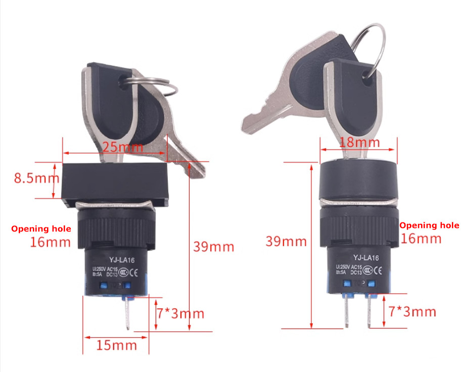 LA16 Key Switch 2/3 Position Latching Round/Square/Rectangular Lock+Keys