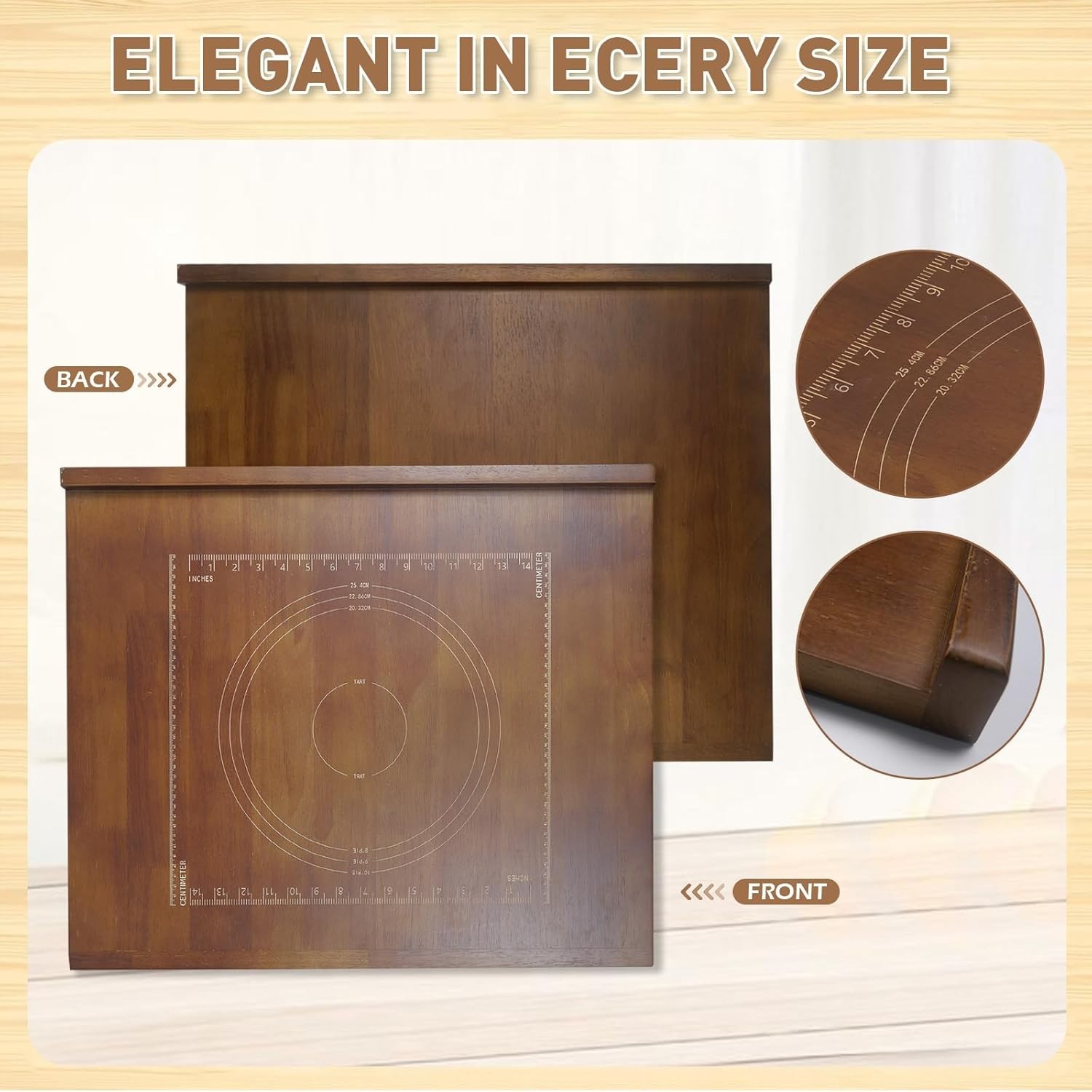 24"x20" Reversible Wooden Pastry & Cutting Board with Lip and Ruler