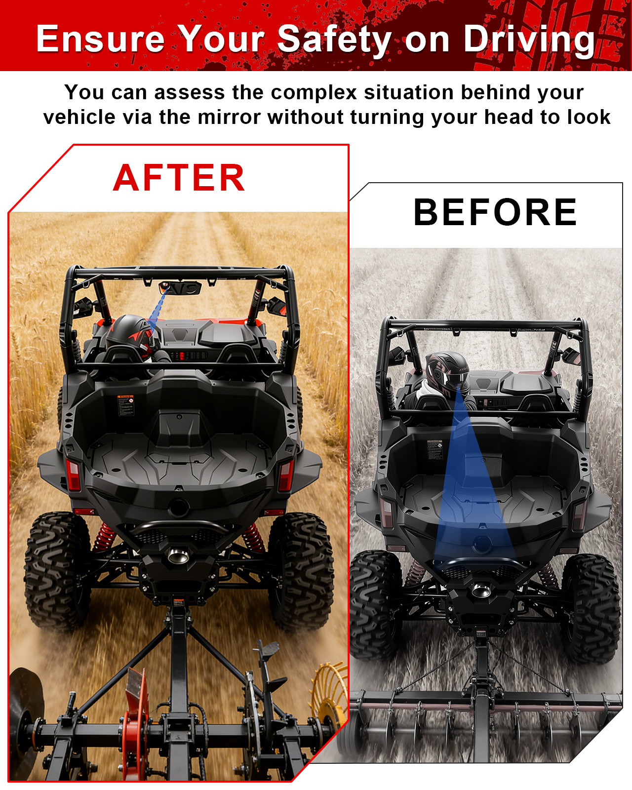 UTV Rear View Center Mirrors For CFMOTO UFORCE U10 Pro/UFORCE Pro XL 2025-2026