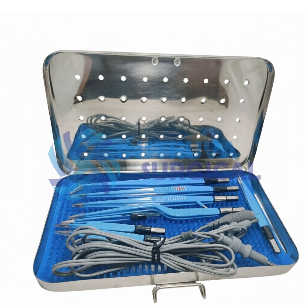 Bipolar Forceps Electro European 9 Pcs Set + Cable Reusable With Stainless Box