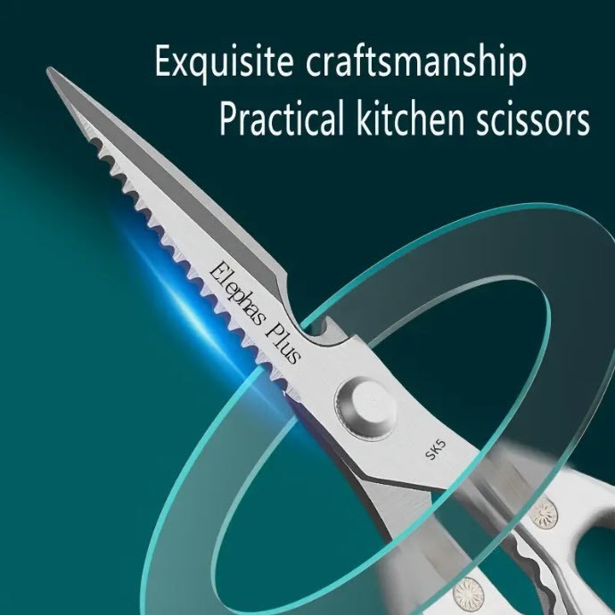 MULTIFUNCITIONAL SILVER HEAVY-DUTY STAINLESS STEEL KITCHEN SCISSORS ELEPHAS PLUS