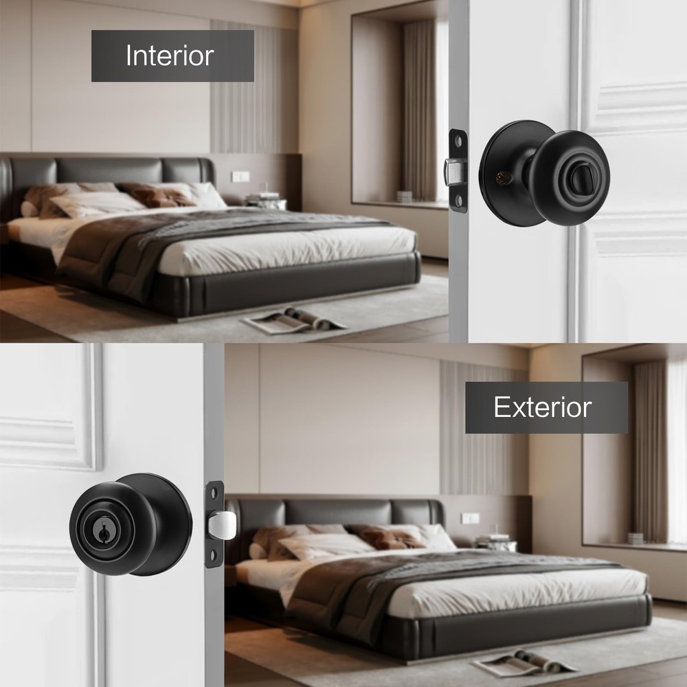 2 Pack Black Door Knobs Interior, Keyed Alike Entry Door Knobs Exterior, Vint...