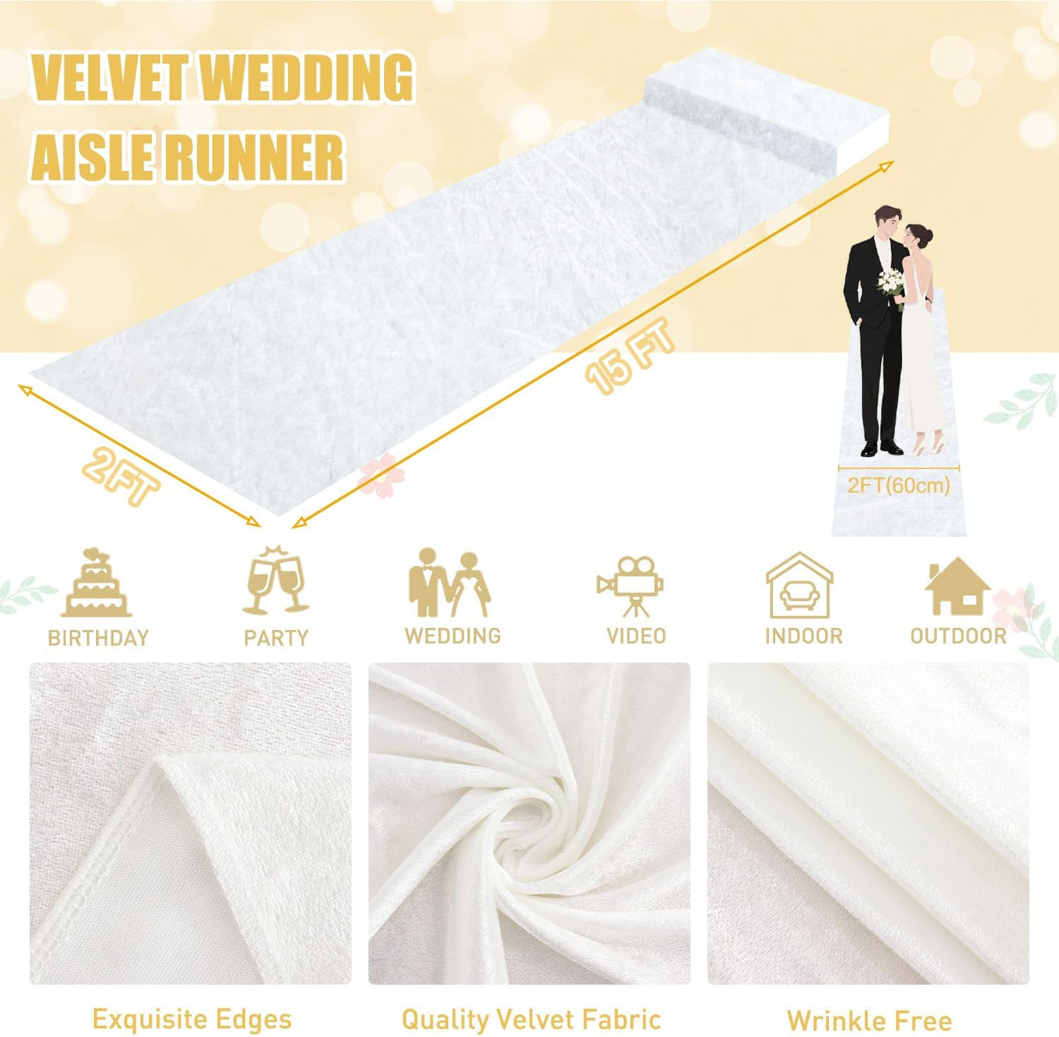 White Aisle Runner for Wedding Velvet Aisle Carpet 2Ftx15Ft Wedding Accessories