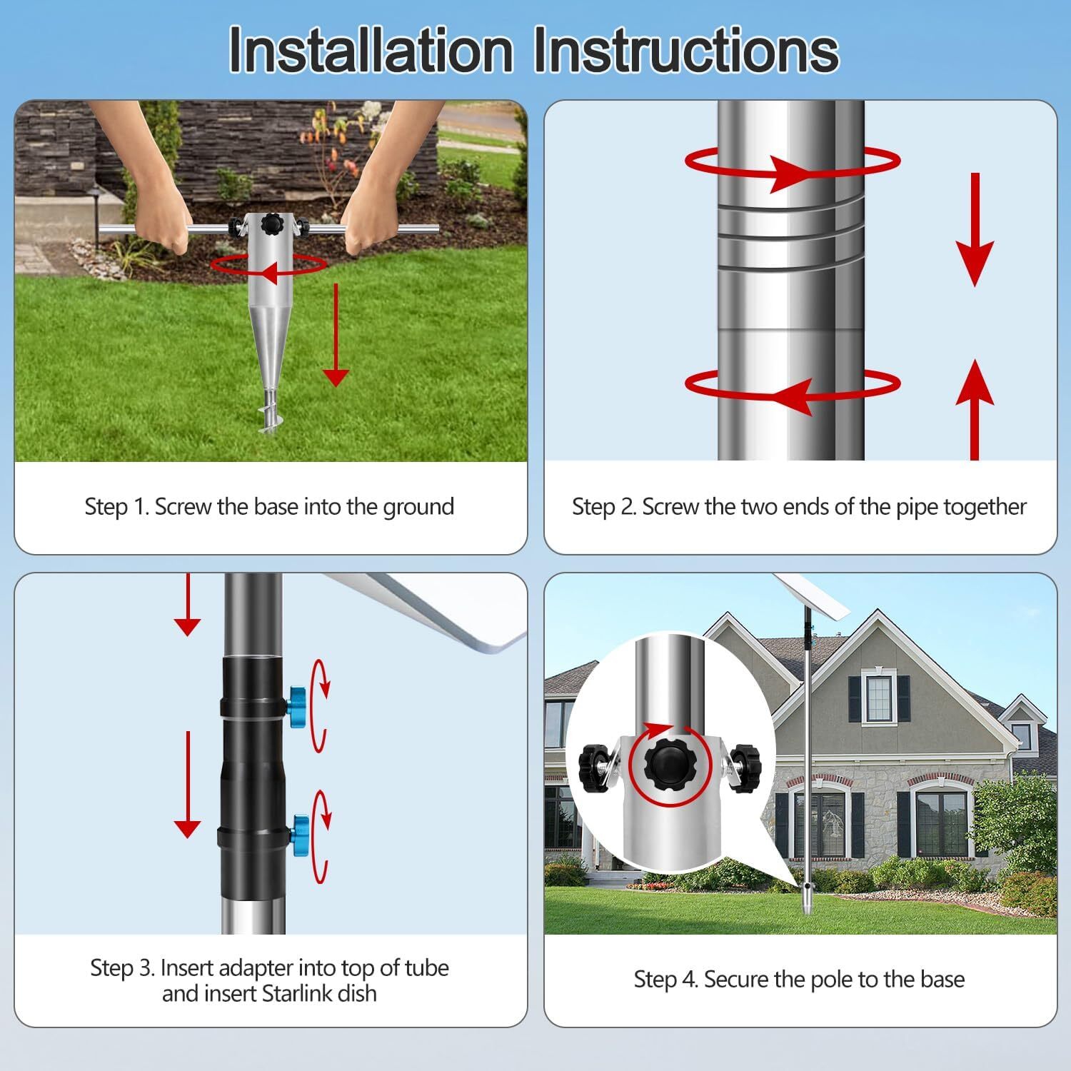 Starlink Ground Pole Mount Pole with No Dig Ground Anchor