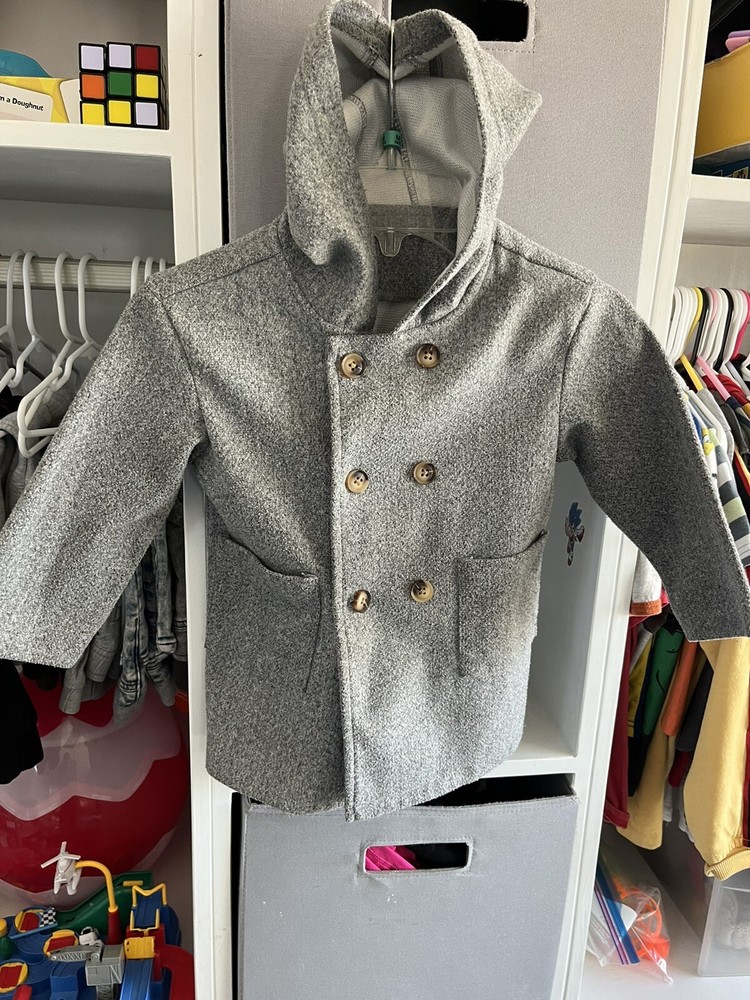 Boy Coat Size 3 Gray Open Front Hoodie