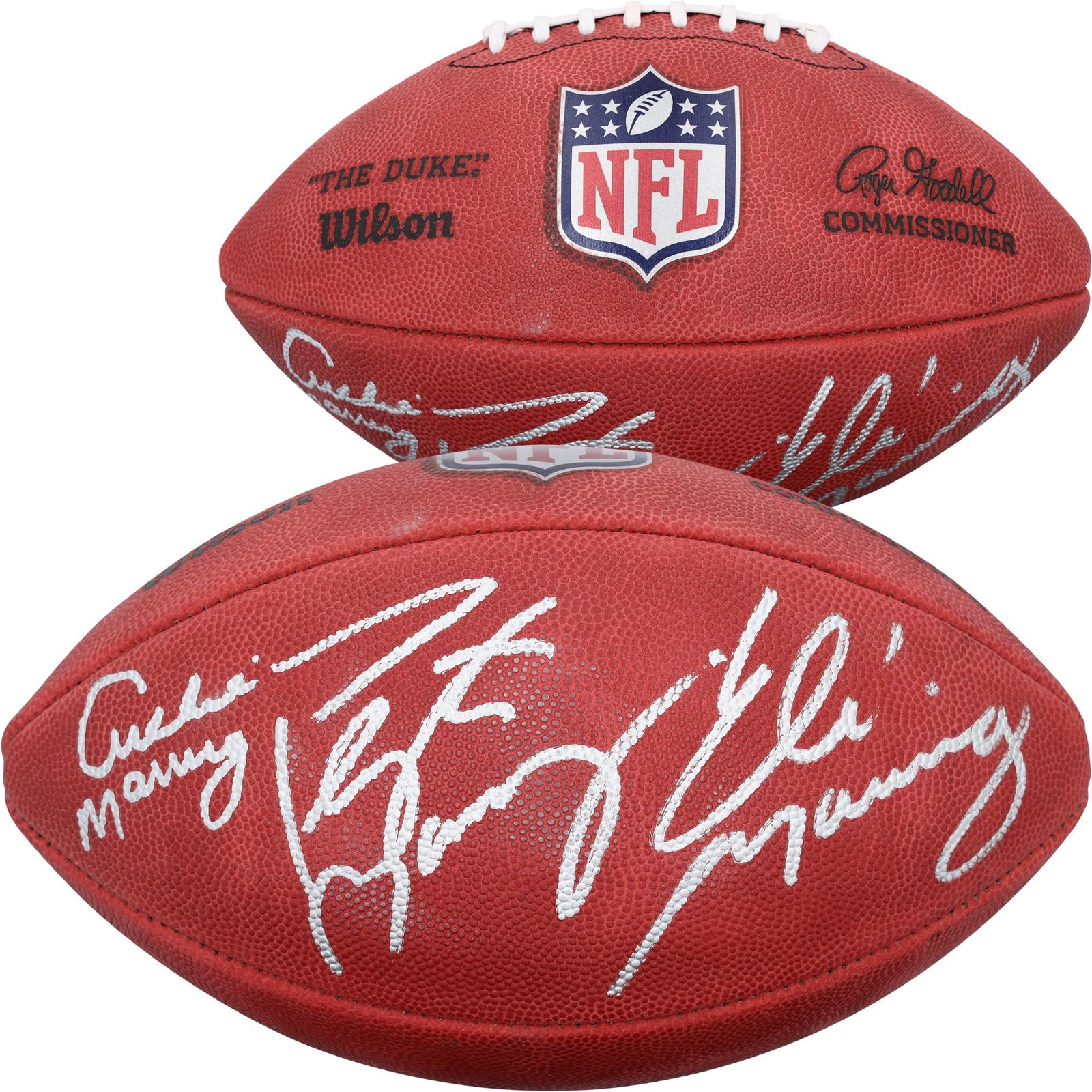 Archie, Peyton & Eli Manning Autographed Duke Color Football