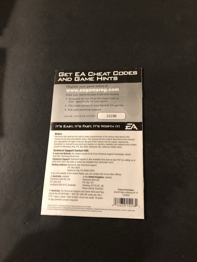 ncaa march madness 07 ps2 Manual only