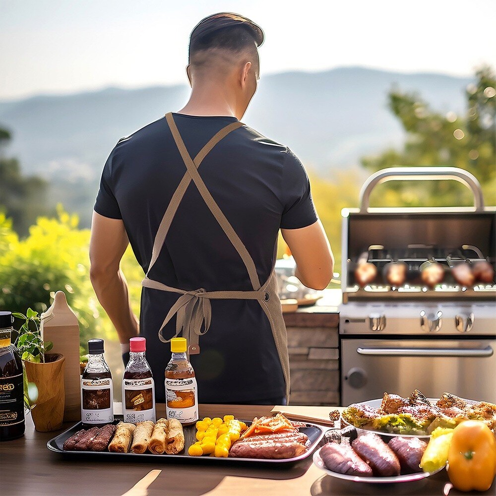 Kitchen apron, cooking apron with pockets and ties