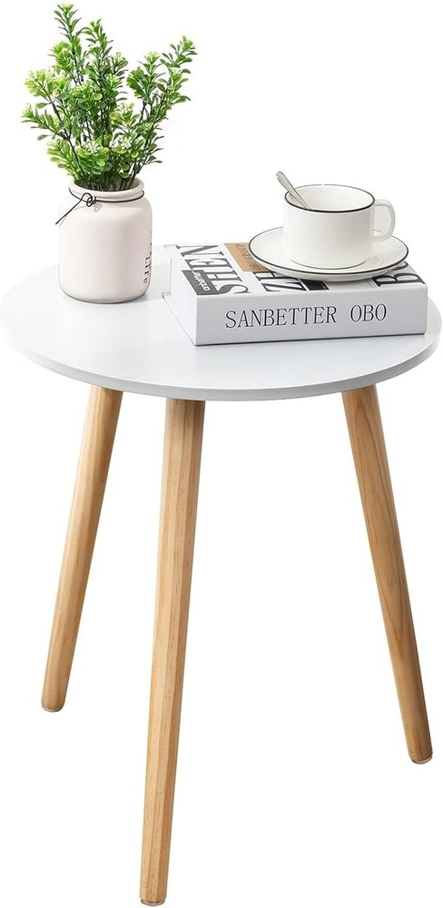 Sturdy Round Bedside Table with Stable Wooden Legs - Space-Saving Solution