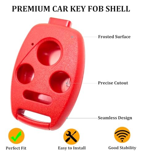 2 Pack Key Fob Shell Case Replacement Fits for Honda Accord 2003 Black + Red