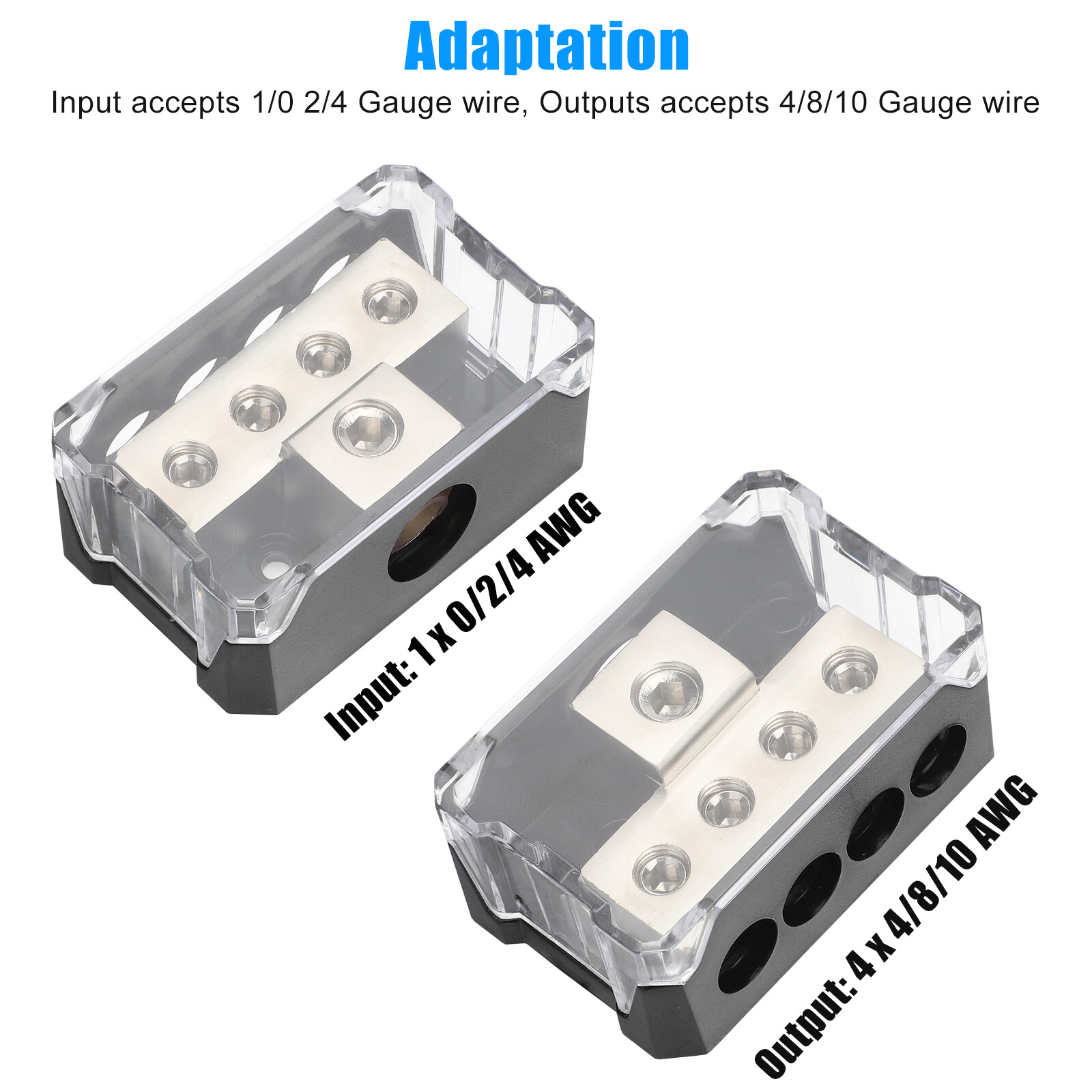 2PCS 1/0 Gauge Input to 2 x 1/0 Gauge Output Power/Ground Distribution Block Set