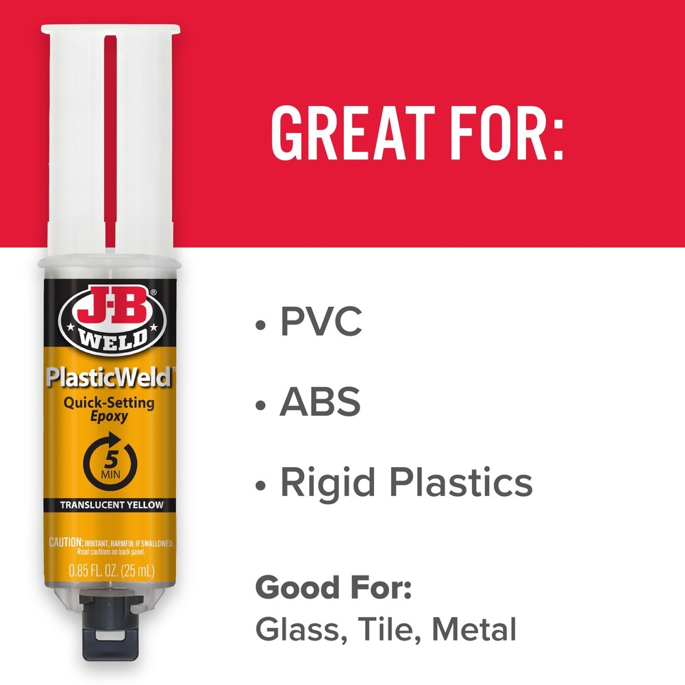 J-B Weld 50132 PlasticWeld Quick-Setting Epoxy Syringe - Translucent Yellow -...