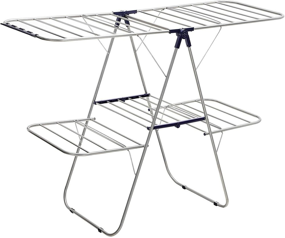 Foldable 2Level Stable Indoor Airer Clothes Drying Rack Free-Standing Adjustable