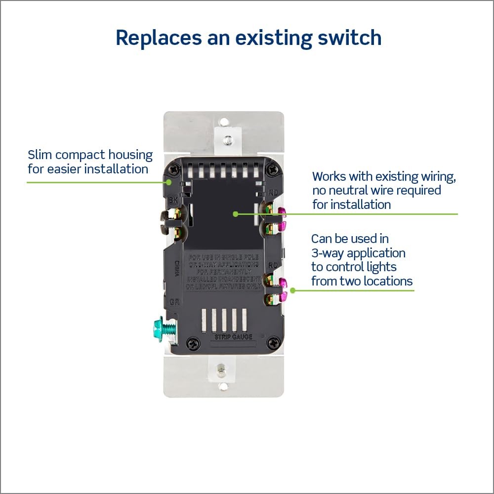 Decora Slide Dimmer Switch for Dimmable LED, Halogen and Incandescent Bulbs, ...