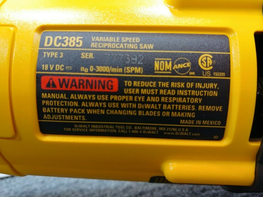 Dewalt DC385B 18V Variable Speed 4-Way Blade Clamp-***NEW***