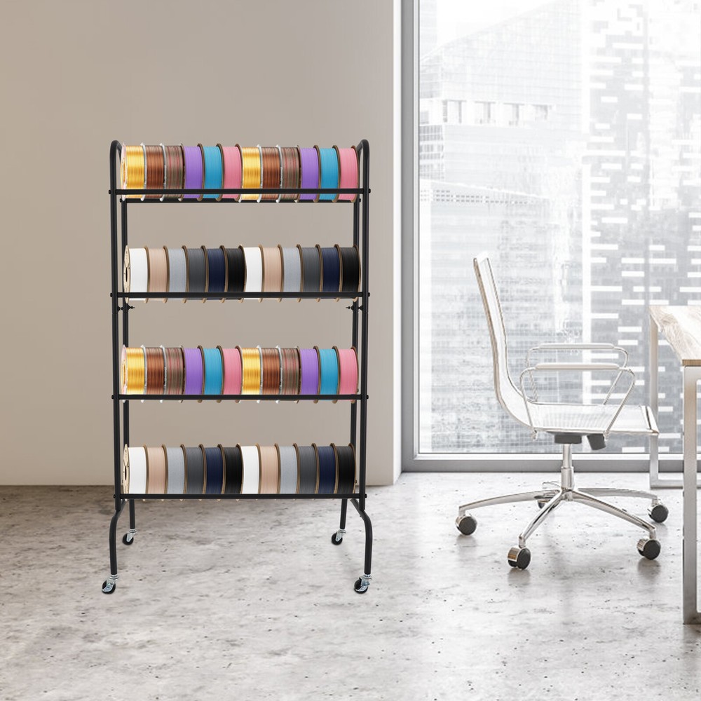 4 Tier Rolling Printer Filament Storage Rack, Filament Spool Holder with Wheels