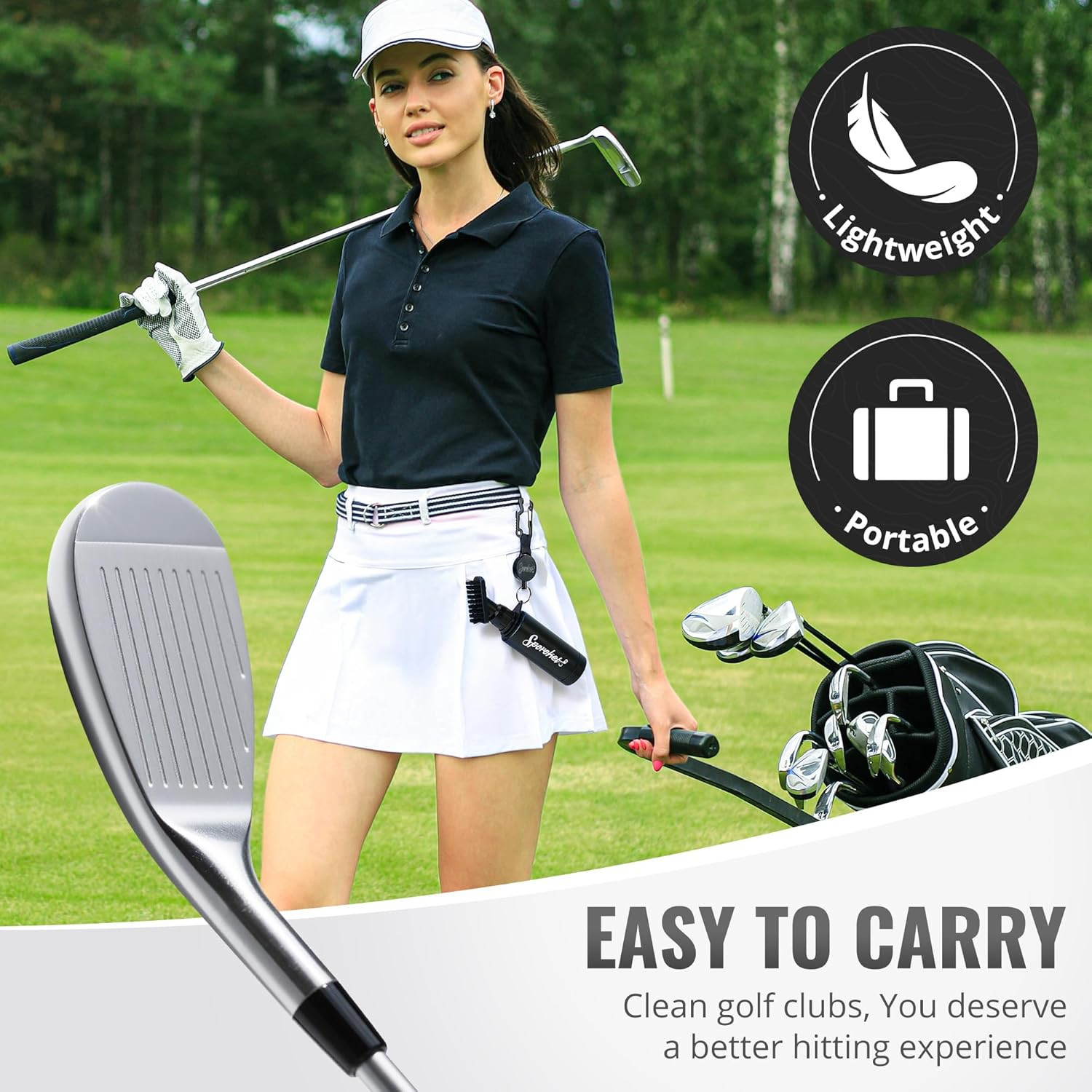 Pro Golf Club Brush Cleaner with Multi Purpose Heavy Duty Retractable Clamp and