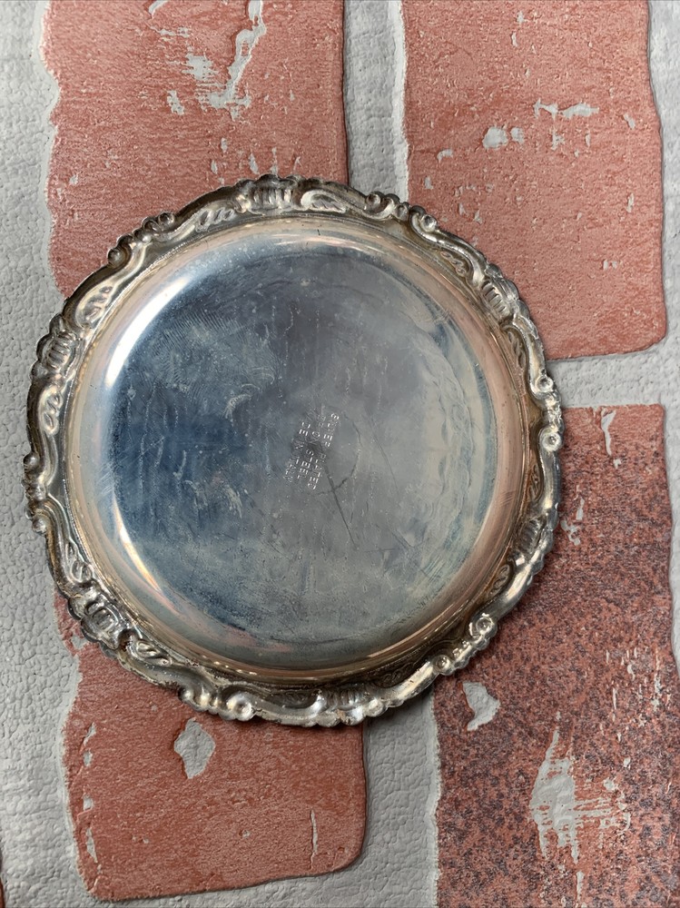 Silver Plated Trinket Dish/Ash Tray/Coaster, Etched, 4", Made In Italy