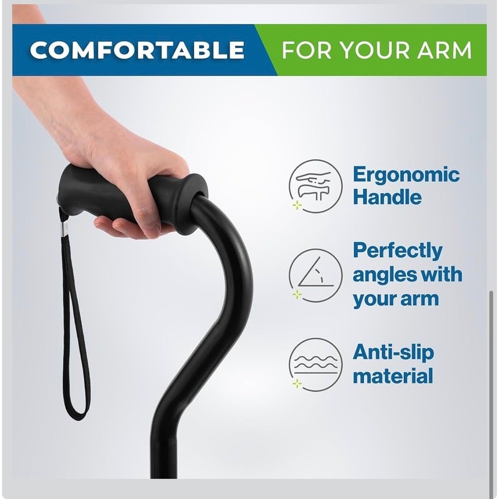 Quad Cane Walking Stick Adjustable Lightweight 4 Prong Base Black