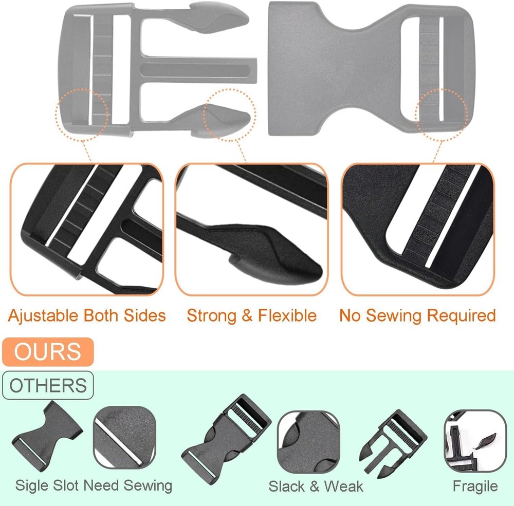 6 Pack 1" Buckle Quick Side Release Buckles Dual Adjustable No Sewing Clips Snap