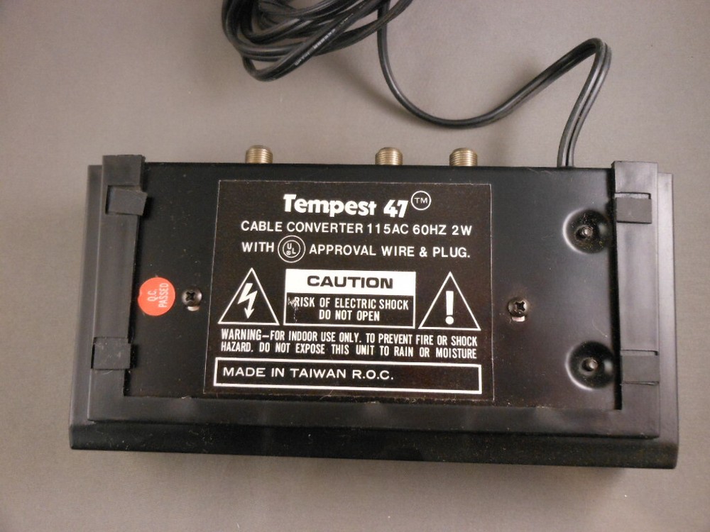 Tempest Universal VHF to UHF 47 Channel Converter Cable Box w/ Conversion Chart