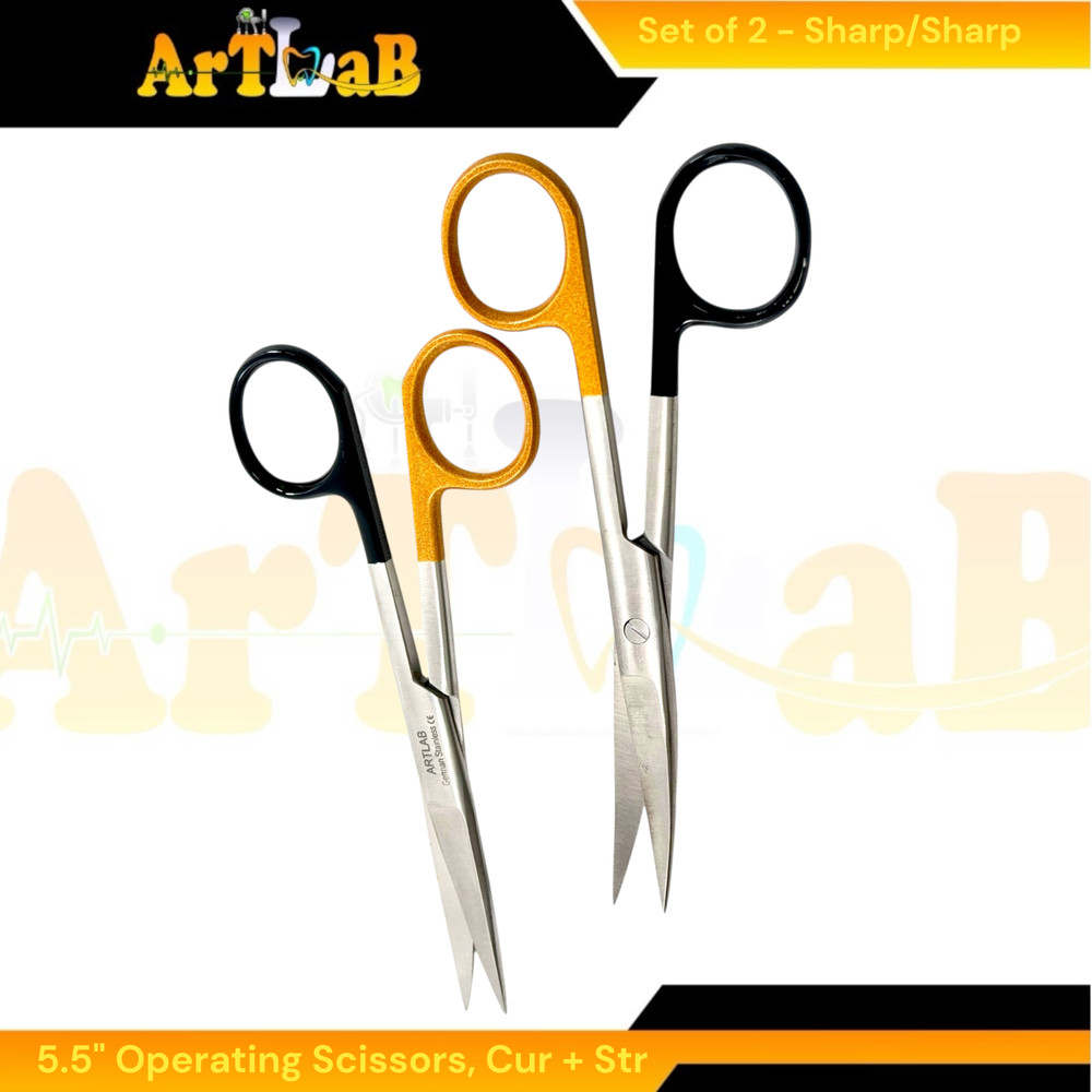 Set of 2 - 5.5" Operating Scissors w/ Sharp Tips & Color-Coded Handle - Premium