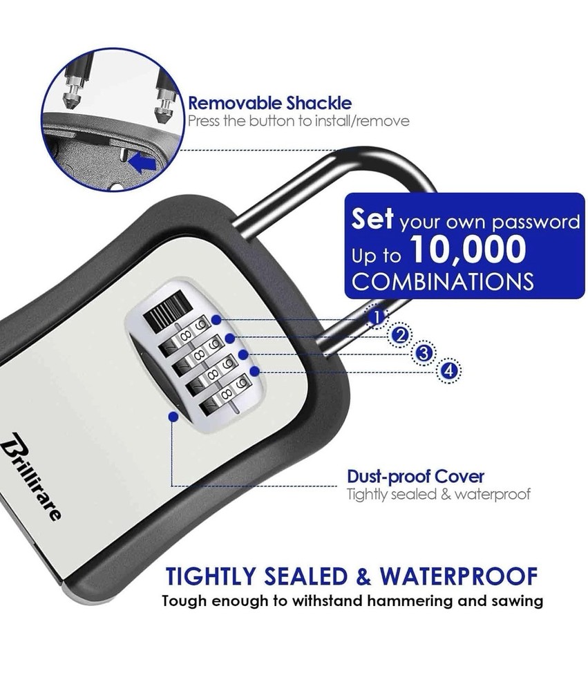 2 Pack Key Lock Box, Waterproof 4 Digits Combination Lockbox with Removable S...