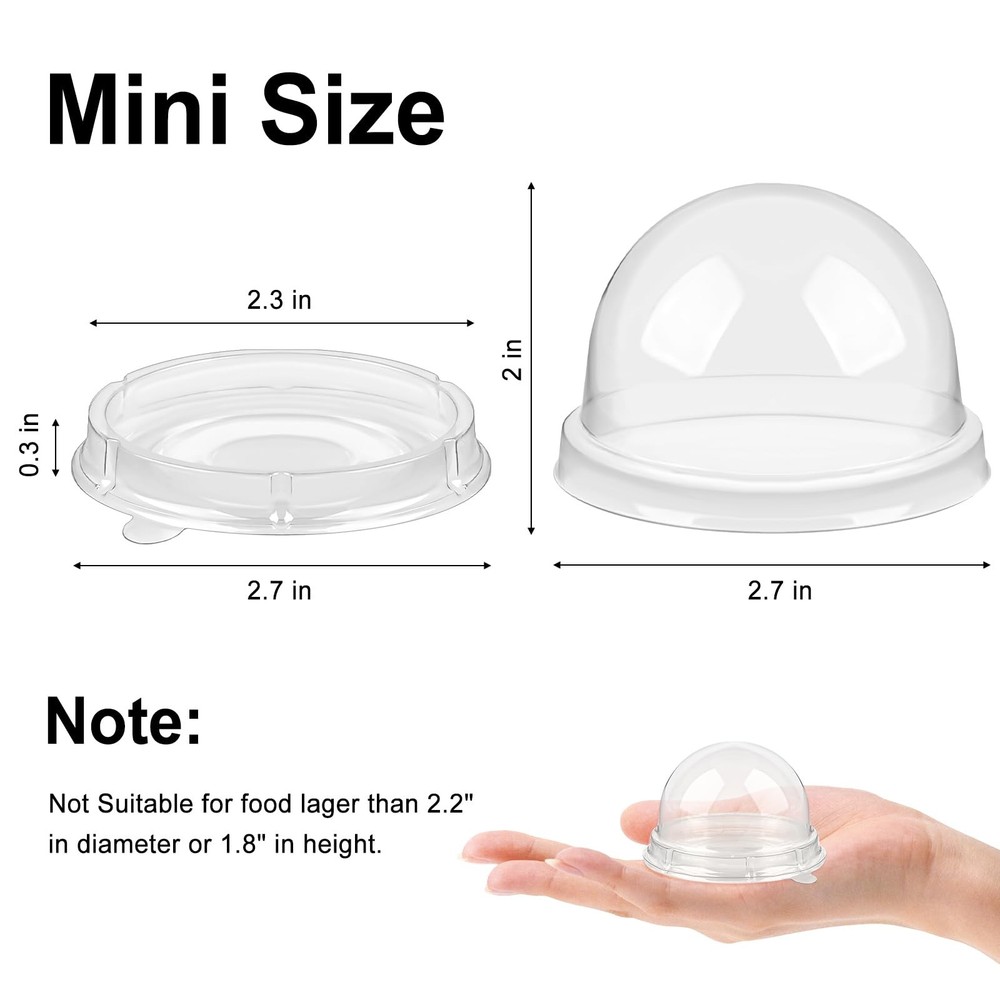 50 Pack Mini Cake Containers, Clear Plastic Small Cupcake Boxes with Dome Lid...